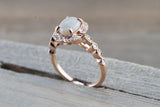 Rose Gold Oval Diamond Fire Opal Vintage Art Deco Halo Ring