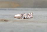 Solid 14k Rose Gold 5 Stone Cushion U Prong Anniversary Morganite Wedding Ring Band 5mm