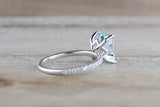 14k White Gold Emerald Cut Aquamarine Aqua Solitaire Engagement Ring