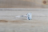 14k White Gold Emerald Cut Aquamarine Aqua Solitaire Engagement Ring