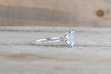 14k White Gold Emerald Cut Aquamarine Aqua Solitaire Engagement Ring