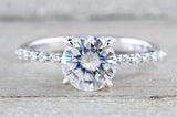 FOREVER ONE Charles and Colvard Moissanite Round Shared Prong Single Bead Engagement Ring