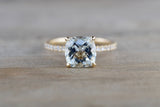14k Yellow Gold Cushion Checkerboard Aquamarine set in a diamond mounting 8x8mm