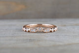 14k Rose Gold Vintage V Diamond Milgrain Band Ring