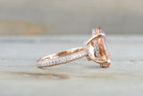 3D Pave Diamond Oval Morganite Pave Hidden Halo 13x9mm