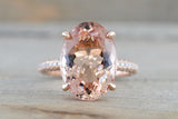 3D Pave Diamond Oval Morganite Pave Hidden Halo 13x9mm