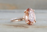 3D Pave Diamond Oval Morganite Pave Hidden Halo 13x9mm