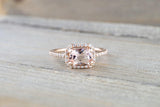 Cushion Morganite 14 Karat Rose Gold Sideways Diamond Halo Engagement Anniversary Promise Wedding Ring Band East West