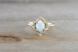 14k Yellow Gold Floral Oval Fire Opal and Diamond Engagement Anniversary Promise Wedding Ring Band Flower Petal