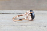 Oval Black Onyx set in 14k Rose Gold Diamond Engagement Anniversary Ring Band Art Deco Vintage