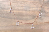 14k Rose Gold Dangling LOVE Micro Pave Diamond Necklace 16" 18" Chain