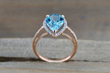 14k Rose Gold Pear Shape Blue Topaz set in a Diamond Halo Engagement Ring Love Engagement Promise 12x9mm