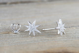 14k Solid Gold North Star Earring Studs Starburst White Rose