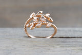 18K Rose Gold Diamond Leaf Ring Bead Band