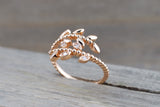 18K Rose Gold Diamond Leaf Ring Bead Band