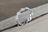 14k White Gold Diamond Vintage Milgrain Bezel Full Eternity Band Ring Wedding Round Circle