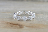 14k White Gold Diamond Vintage Milgrain Bezel Full Eternity Band Ring Wedding Round Circle