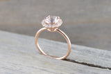 Round Diamond Halo Morganite Ring 8mm