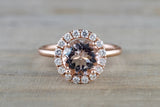 Round Diamond Halo Morganite Ring 8mm