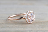 Round Diamond Halo Morganite Ring 8mm