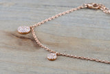 14k Rose or White Gold Diamond Pave Dangling Drop Circle Bracelet Adjustable