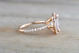 14k Rose Gold Cushion Square Cut Pink Peach Morganite Diamond Halo Ring