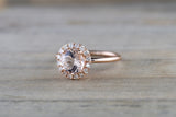 Round Diamond Halo Morganite Ring 8mm