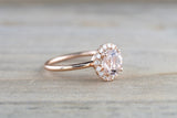 Round Diamond Halo Morganite Ring 7mm