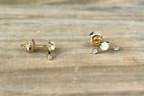 14K Yellow Gold Opal and Diamond Earring Stud