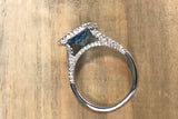 14k White Gold Diamond Pave Emerald Blue Topaz Ring
