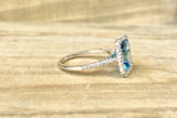 14k White Gold Diamond Pave Emerald Blue Topaz Ring