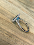 14k White Gold Diamond Pave Emerald Blue Topaz Ring