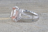 Ava Morganite Elongated Cushion Cut Halo Ring