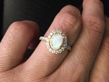 18k Yellow Gold Oval Double Halo Diamond Engagement Promise Ring Anniversary
