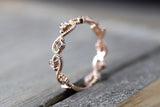 14kt Rose Gold Diamond Vine Large Ring Crown Vintage Design Rope Classic Milgrain Infinity Etching Bezel Eternity
