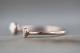 14k Solid Rose Gold Double Heart Love Diamond Ring Engagement Wedding Open Stack Band Hammered Dainty Textured Midi Adjustable Micro Pave