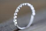 14k White Gold Diamond Vintage Milgrain Etch Etching Ring Antique Half Eternity Filigree Dainty Band