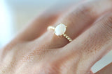 14k Yellow Gold Fire Opal Oval Shape Ring Bead Rope Design