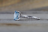 14k White Gold Oval Cut Aquamarine Prong Engagement Promise Ring Rope