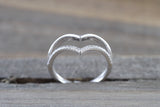 14k White Gold Arrow Double Row Diamond Fashion Ring Pointer Band