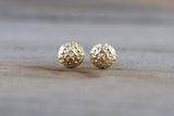 14k Yellow Gold Dice Cut Dome Ball Earring Stud Push Back