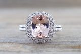 18k White Gold Floral Double Halo Cushion Morganite Ring