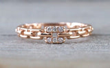 14k Solid Rose Gold Diamond Belt Chain Midi Pinky Ring Square Fashion Band