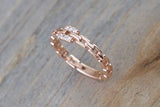 14k Solid Rose Gold Diamond Belt Chain Midi Pinky Ring Square Fashion Band