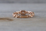 14k Solid Rose Gold Diamond Belt Chain Midi Pinky Ring Square Fashion Band