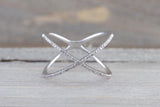 X Cross 14k White Gold Diamond Adjustable Love Promise Ring Band Shaped Large Fashion 0.15 carats