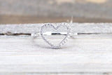 14k White Gold Diamond Open Heart Anniversary Promise Love Ring Band Fashion