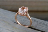 14k Rose Gold 10x8mm Oval Morganite With Round Cut Diamonds Art Deco Vintage Design Promise Ring Anniversary