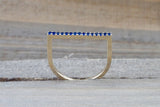 14k White Gold Round Cut Blue Sapphire  Pave Stackable Stacking Promise Ring Anniversary Dainty Thin