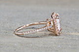 Rebecca Elongated Emerald Morganite Diamond Halo Ring M3087